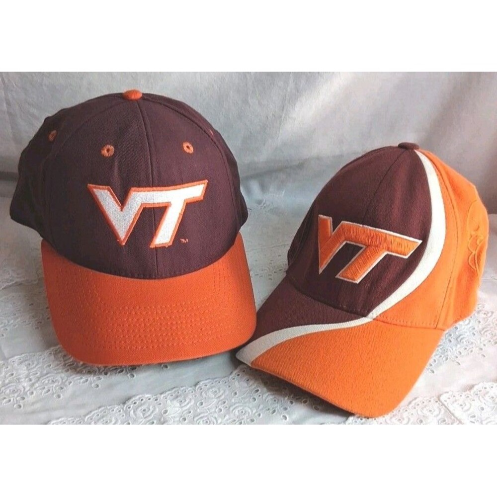 Lot Of 2 Vintage Virginia Tech Snapback Hats Embroidery Logo Hokie Football